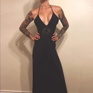 Long black halter dress